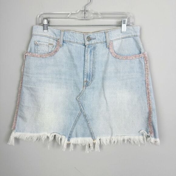 7 FOR ALL MANKIND | Rainbow Fringe Light Wash Denim Skirt Women’s Size 29 (8) - Picture 3 of 13